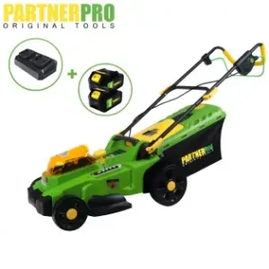 Reducere de preț Masina de tuns gazon pe acumulator PARTNERPRO PP8A110-J , 2x20V 4Ah, 1 incarcator dublu, 3300 rpm , 35 L