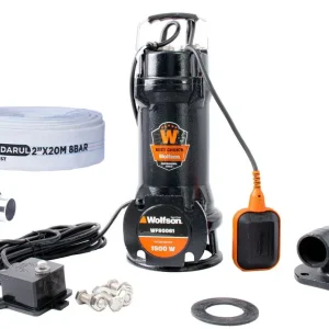 Pompa submersibila profesionala cu tocator Wolfson pentru apa murdara PWT-7500-F, 1500W, debit max 18000l/h - 2 toli +furtun 20m + cuple Noutate