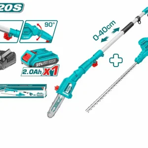 Retur ușor Fierastrau telescopic si trimmmer pentru gard viu Total cu acumulator