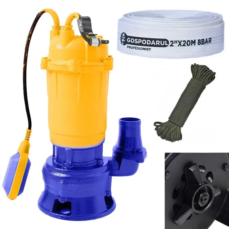 Pompa submersibila de apa murdara cu tocator Kamrad WQCD-K3300, 1300W, 25000 l/h, adancime 8m + furtun 20m, cordelina 6mmx20m Livrare expres