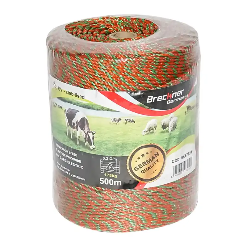 Rola fir portocaliu-verde fi 3 mm 3x0.2mm SS + 2x0.25mm CU, 500m gard electric Breckner Germany Livrare gratuită
