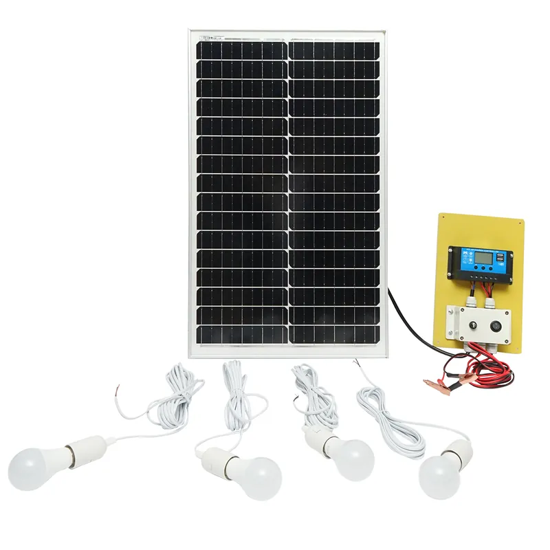 Promoție Set panou solar 50W fotovoltaic monocristalin regulator 10A 2xUSB 12/24V 4 becuri LED 9W Breckner Germany