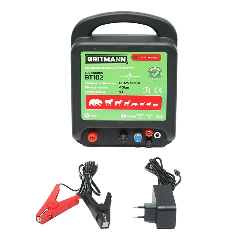 Aparat generator de impulsuri DC 12/220V, 4 Joule 40km pentru gard electric BRITMANN Discount